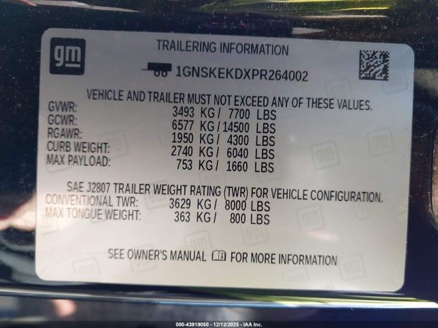 1GNSKEKDXPR264002 Chevrolet Suburban 4wd Rst