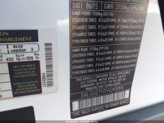 2015 LAND ROVER RANGE ROVER SALGS2TF0FA243064 Photo 8