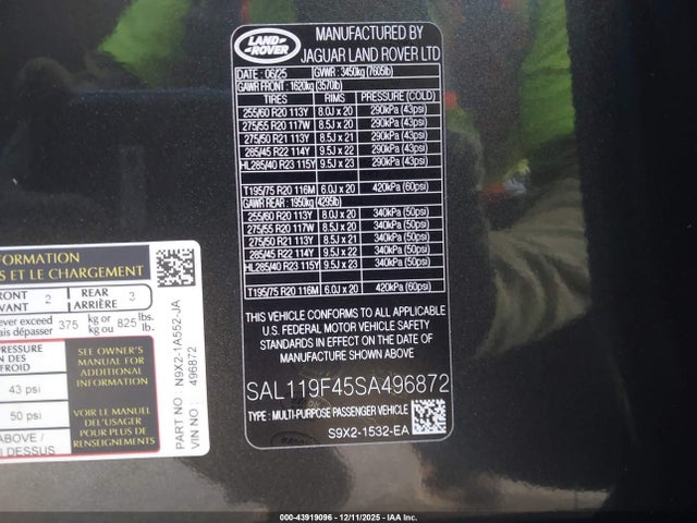 SAL119F45SA496872 Land Rover Range Rover Sport P550 Autobiography