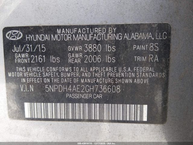 2016 HYUNDAI ELANTRA 5NPDH4AE2GH736608 Photo 8
