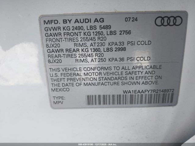 2024 AUDI Q5 WA1EAAFY7R2148972 Photo 8