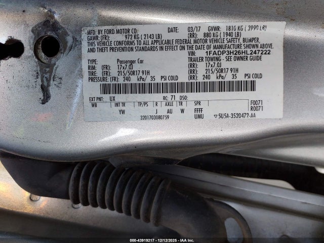 1FADP3H26HL247222 Ford FOCUS SEL