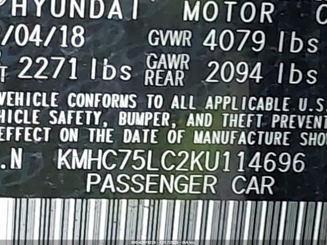 2019 HYUNDAI IONIQ HYBRID KMHC75LC2KU114696 Photo 8