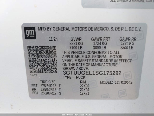 Aukcja sprzedaży 2025 Gmc Sierra 1500 4wd  Short Box Denali, vin: 3GTUUGEL1SG175292, numer aukcji: 43919235