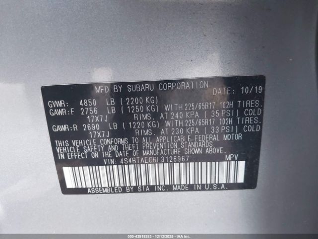 2020 SUBARU OUTBACK 4S4BTAEC6L3126967 Photo 8