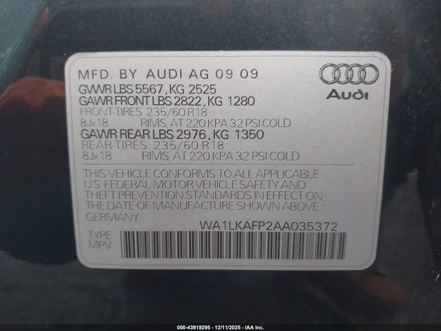 2010 AUDI Q5 WA1LKAFP2AA035372 Photo 8