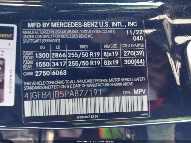 4JGFB4JB5PA877191 Mercedes-Benz GLE 350