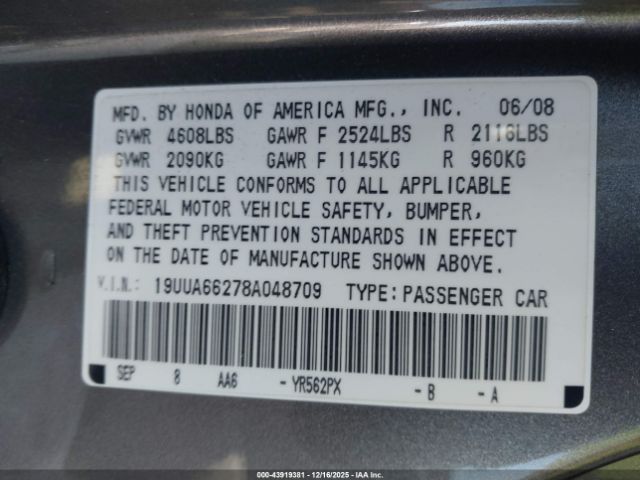 2008 ACURA TL 19UUA66278A048709 Photo 8