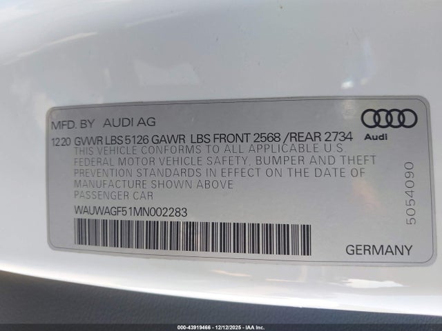 2021 AUDI A5 CABRIOLET WAUWAGF51MN002283 Photo 8