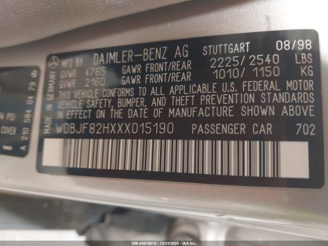 1999 MERCEDES-BENZ E 320 WDBJF82HXXX015190 Photo 8