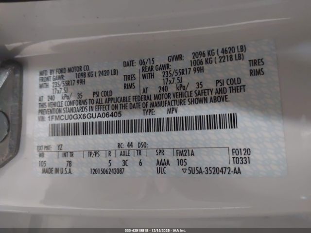 2016 FORD ESCAPE 1FMCU0GX6GUA06405 Photo 8