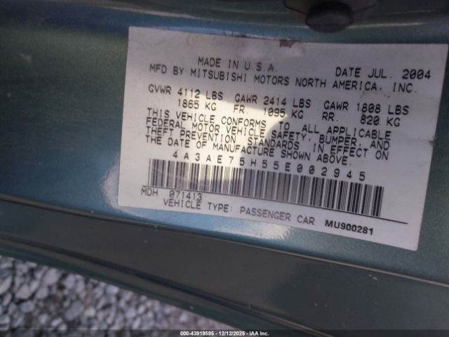 2005 MITSUBISHI ECLIPSE SPYDER 4A3AE75H55E002945 Photo 8