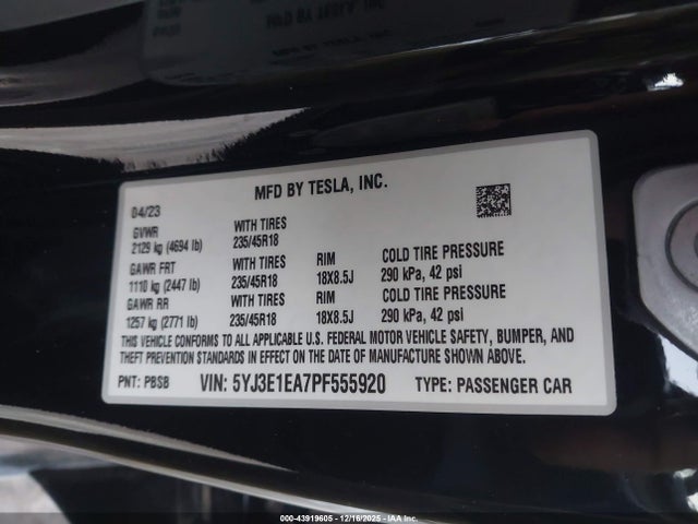 2023 TESLA MODEL 3 5YJ3E1EA7PF555920 Photo 8
