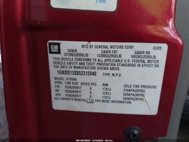 2005 CHEVROLET TRAILBLAZER 1GNDS13S852312049 Photo 8