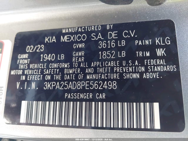 2023 KIA RIO 5-DOOR 3KPA25AD8PE562498 Photo 8