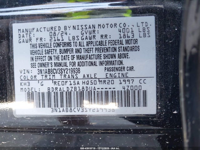 Продажа на аукционе авто 2025 Nissan Sentra Sv, vin: 3N1AB8CV3SY219938, номер лота: 43919719