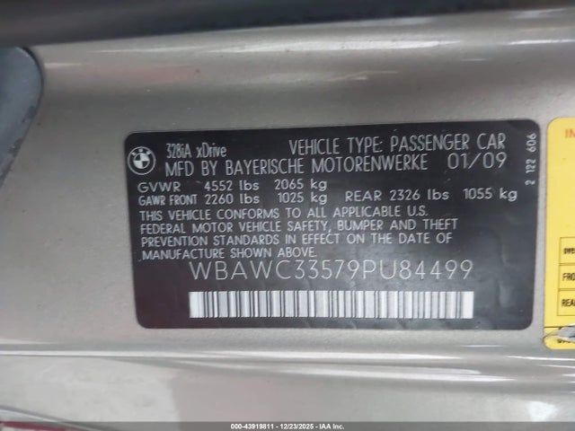 Продаж на аукціоні авто 2009 Bmw 328i Xdrive, vin: WBAWC33579PU84499, номер лоту: 43919811