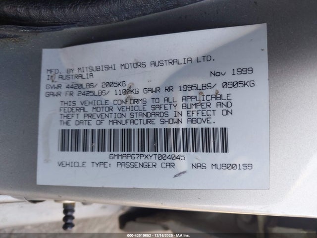 2000 MITSUBISHI DIAMANTE 6MMAP67PXYT004045 Photo 8