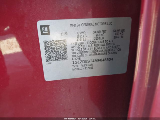 2021 CHEVROLET MALIBU 1G1ZD5ST4MF045504 Photo 8