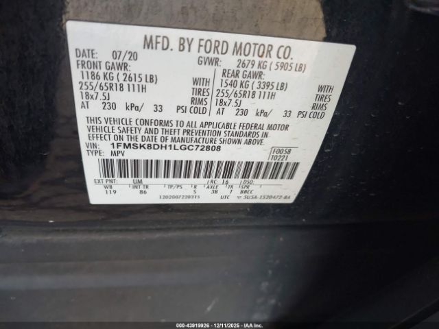 2020 FORD EXPLORER 1FMSK8DH1LGC72808 Photo 8