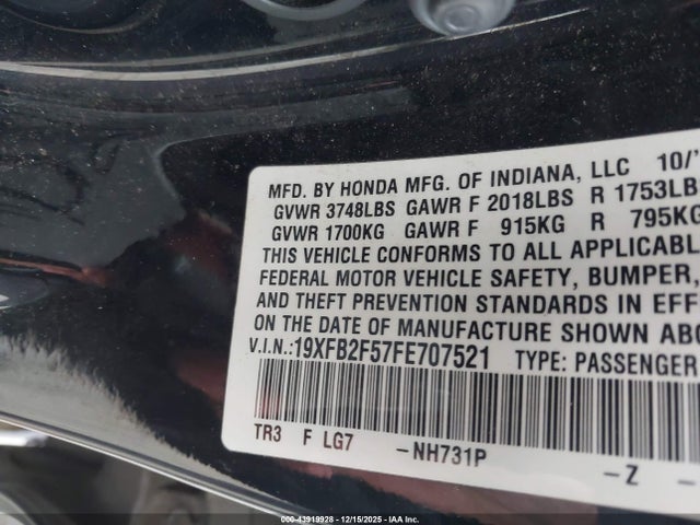 Honda Civic Lx 2015 19XFB2F57FE707521 Image 9