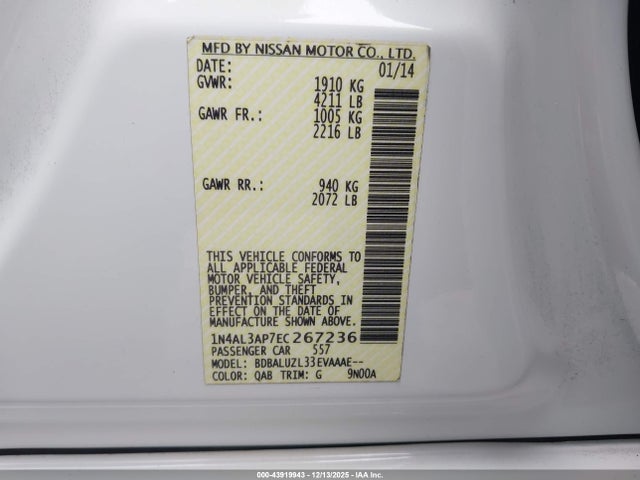 Nissan Altima 2.5 Sv 2014 1N4AL3AP7EC267236 Image 9