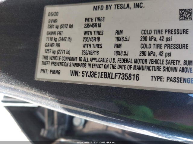 2020 TESLA MODEL 3 5YJ3E1EBXLF735816 Photo 8