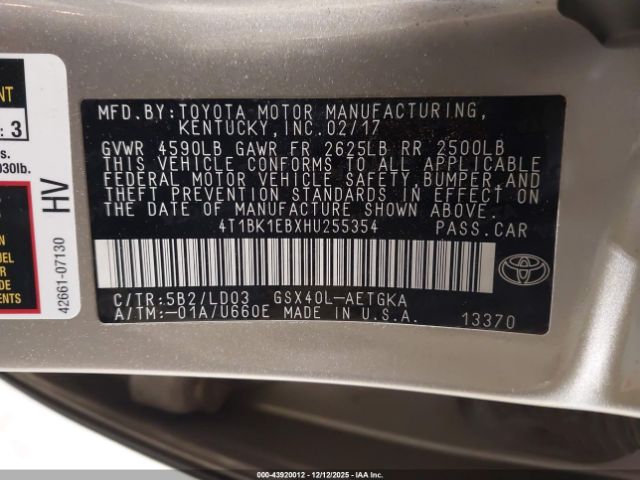 2017 TOYOTA AVALON 4T1BK1EBXHU255354 Photo 8