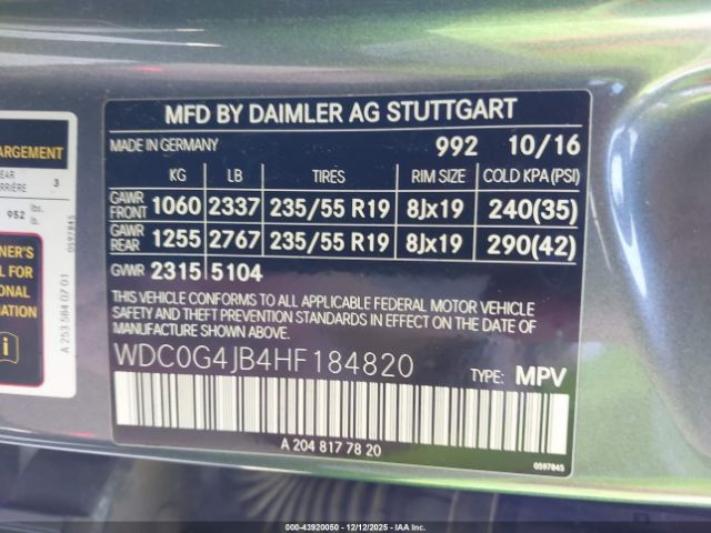 2017 MERCEDES-BENZ GLC 300 WDC0G4JB4HF184820 Photo 8