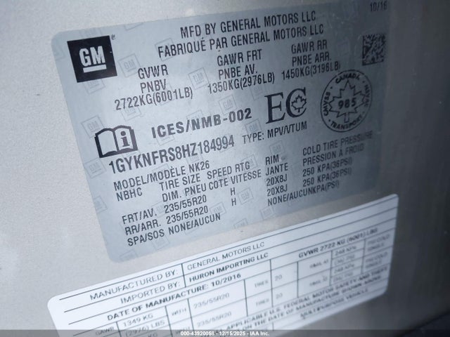 2017 CADILLAC XT5 1GYKNFRS8HZ184994 Photo 8