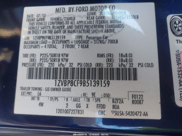 2011 FORD MUSTANG 1ZVBP8CF9B5139159 Photo 8