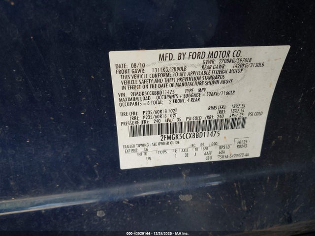 2011 FORD FLEX 2FMGK5CCXBBD11475 Photo 8