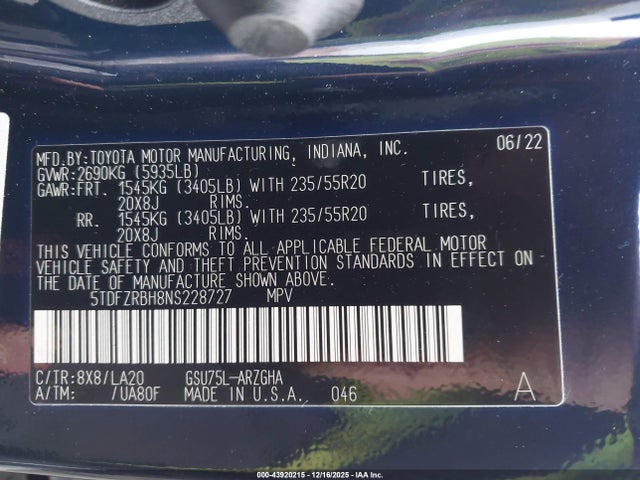 Toyota Highlander Platinum 2022 5TDFZRBH8NS228727 Image 9