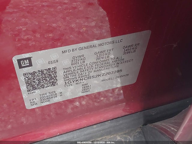 Продаж на аукціоні авто 2019 Cadillac Xt5 Luxury, vin: 1GYKNCRS2KZ203285, номер лоту: 43920259