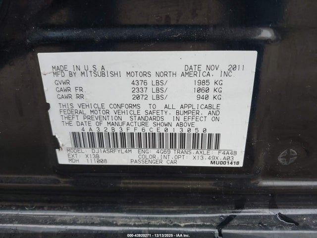 2012 MITSUBISHI GALANT 4A32B3FF6CE013050 Photo 8