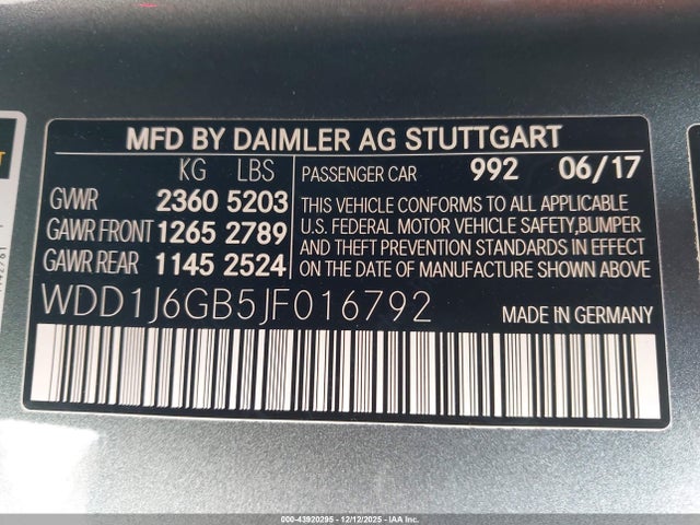 43920295 :رقم المزاد ، WDD1J6GB5JF016792 vin ، 2018 Mercedes-benz E 400 4matic مزاد بيع