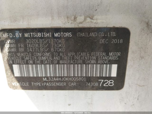 2019 MITSUBISHI MIRAGE ML32A4HJ0KH005801 Photo 8