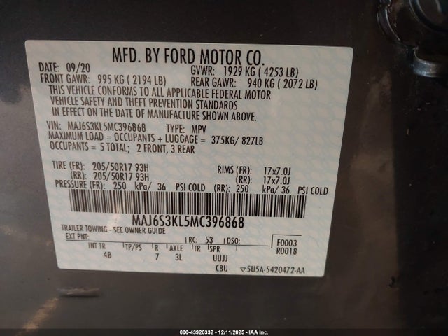 2021 FORD ECOSPORT MAJ6S3KL5MC396868 Photo 8