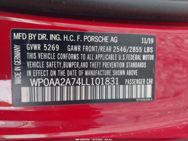 2020 PORSCHE PANAMERA WP0AA2A74LL101831 Photo 8