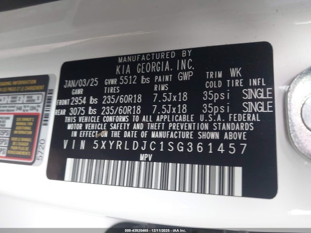 5XYRLDJC1SG361457 KIA SORENTO S