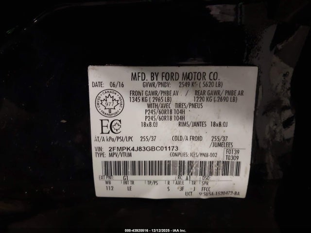 Ford EDGE SEL 2016 2FMPK4J83GBC01173 Image 8