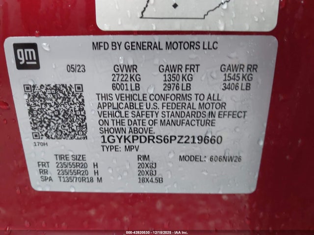 43920530 :رقم المزاد ، 1GYKPDRS6PZ219660 vin ، 2023 Cadillac Xt6 Awd Premium Luxury مزاد بيع
