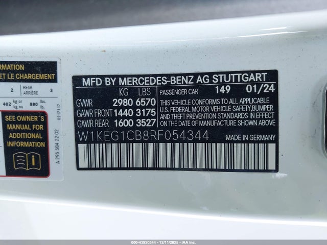 Продаж на аукціоні авто 2024 Mercedes-benz Eqe 350 4matic, vin: W1KEG1CB8RF054344, номер лоту: 43920544