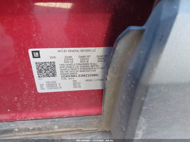 1GKKNKLS3MZ125891 GMC Acadia Fwd Sle