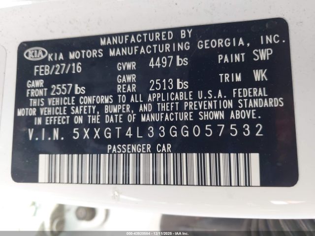 2016 KIA OPTIMA 5XXGT4L33GG057532 Photo 8