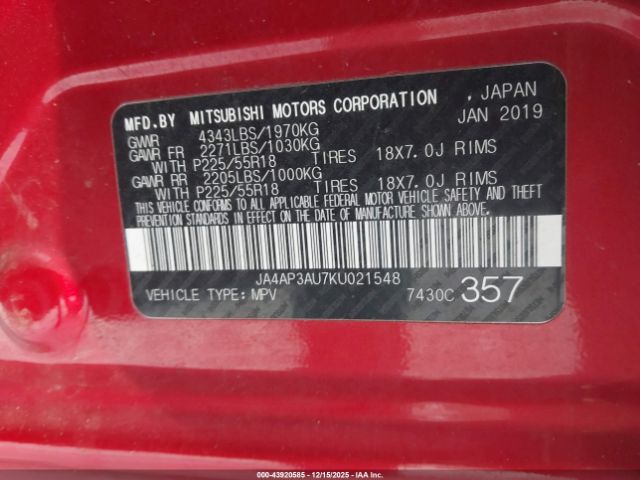 2019 MITSUBISHI OUTLANDER SPORT JA4AP3AU7KU021548 Photo 8