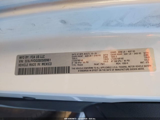 3C6LRVDG0SE500961 RAM Promaster 2500