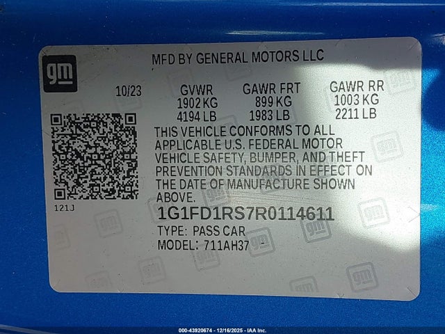 2024 CHEVROLET CAMARO 1G1FD1RS7R0114611 Photo 8