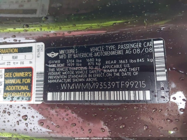 2009 MINI JOHN COOPER WORKS CLUBMAN WMWMM93539TF99215 Photo 8