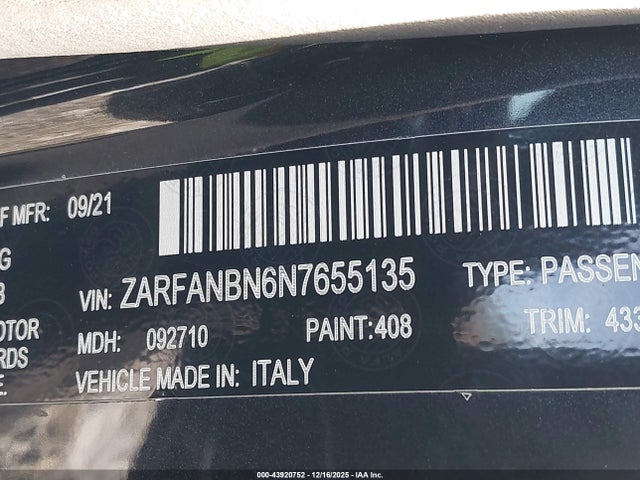 2022 ALFA ROMEO GIULIA ZARFANBN6N7655135 Photo 8